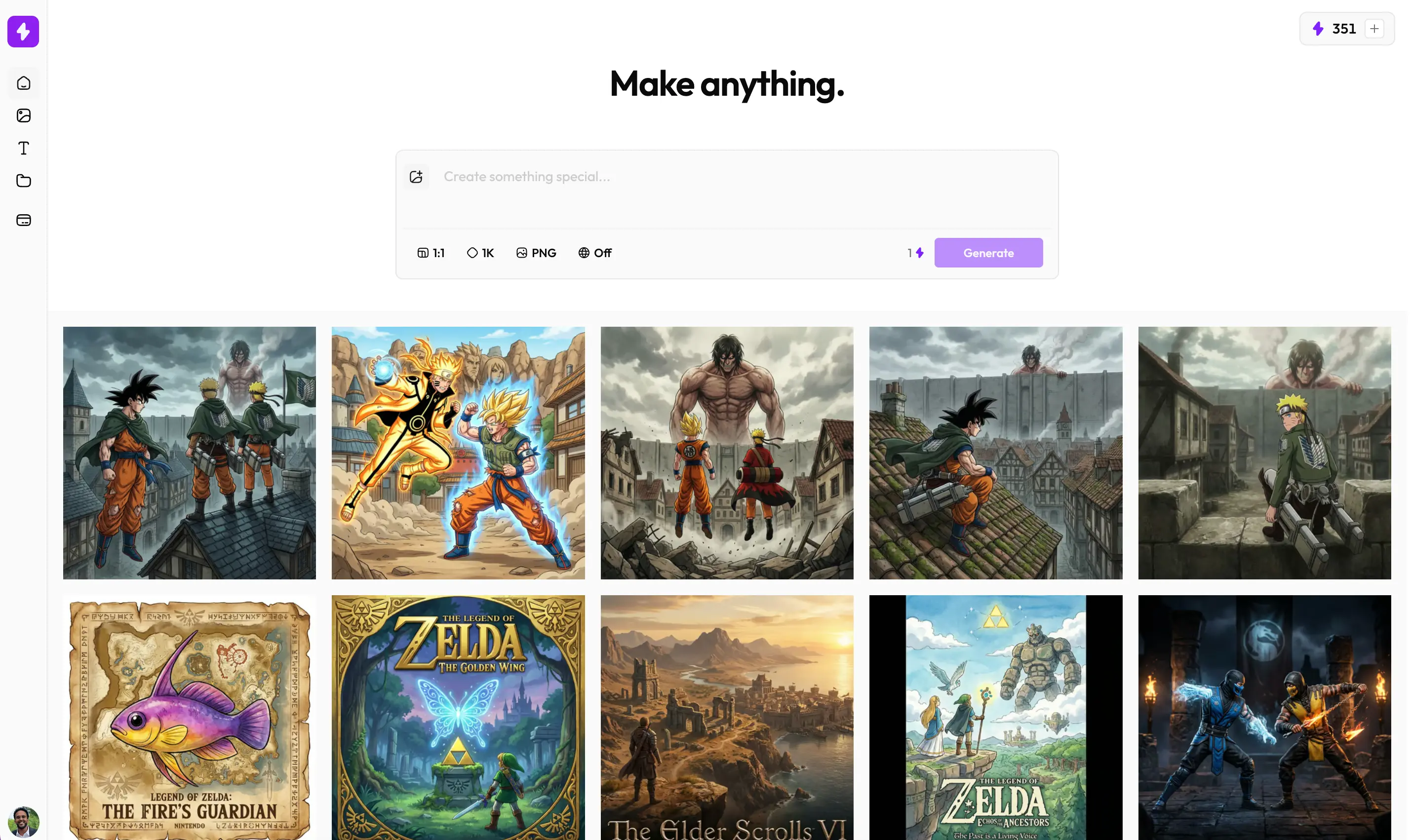 Nani app interface showing AI image generation